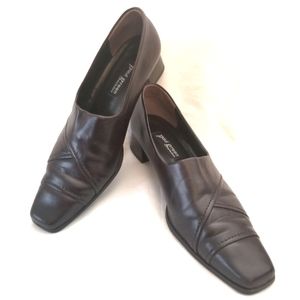 PAUL GREEN Leather Slip On Low Heels Pumps Sz 7.5 Dark Brown Square Toe Handmade